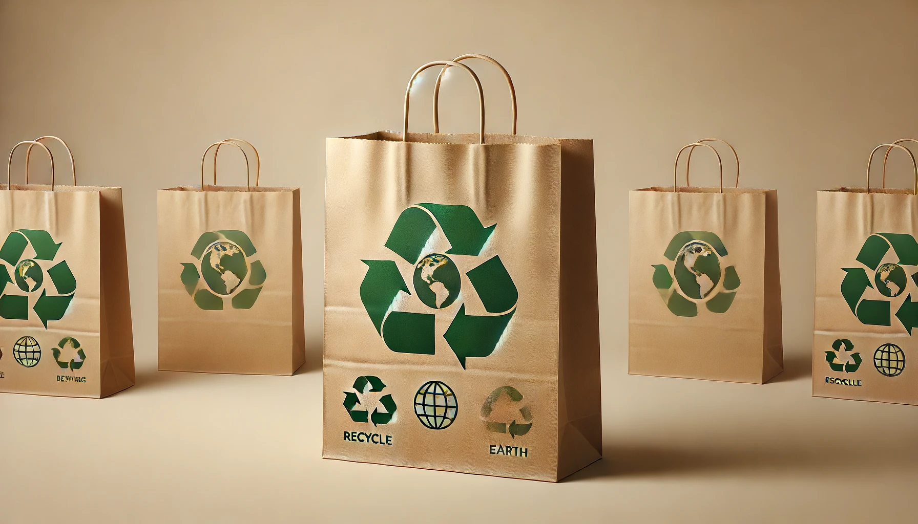 Sacs en papier avec symboles de recyclage et icônes de la terre